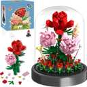 Flower Bouquet Building Kit, 524 Pcs Mini Bricks Building Blocks Sets, Forever Rose Decorated Flower with Dust Cover, Valentine's Day Gifts for Her Mom Women (Rose Flower)