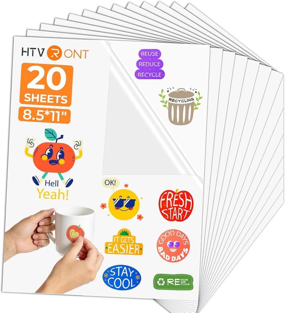 HTVRONT Sublimation Sticker Paper - 20 Pcs Glossy Transparent Waterproof Sublimation Stickers