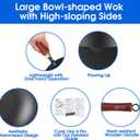 Souped Up Recipes 10 Inch Carbon Steel Wok For Electric, Induction and Gas Stoves (Lid and User Guide Video Included)