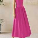 PRETTYGARDEN Maxi Dresses for Women 2026 Summer Casual Sleeveless Patchwork Flowy Vacation Sundress Knit Long Work Tank Dress (Pink, S)