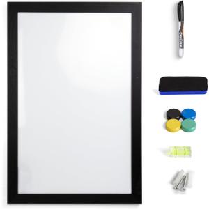 Real Wooden Framed Magnetic Dry Erase Whiteboard, 24" X 36", Vertical/Horizontal Wall Mount, Includes Black Marker, Eraser and 4 Magnets, by Better Office Products (Solid Black)