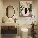 Black Girl Bathroom Wall Art Set of 3, Fashion Boho Black Woman Canvas Wall Decor Paintings, Abstract African American Women Posters Prints Pictures for Bathroom Restroom Decor 16x24 Inch Framed