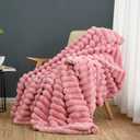 Cozy Bliss Faux Fur Throw Blanket for Couch, Cozy Warm Plush Striped Blanket for Sofa Bedroom Living Room, 50 * 60 Inches Hot Pink