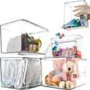Storage Boxes, 5 Packs Transparent Food Organizer, Stackable Lidded Storage Bins (3 XL + 2M)