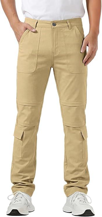 GINGTTO Mens Cargo Pants Slim Fit Stretch Skate Casual Pants for Men Boot Cut Streetwear Khaki Size 32