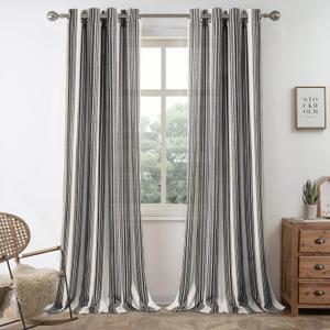 DriftAway Farmhouse Curtains for Living Room Vertical Striped Linen Curtains Semi Sheer Light Filtering Grommet Window Treatments, 96 Inches Long, 2 Panels, Black on Beige