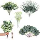 100 Pcs 4 Kinds Artificial Eucalyptus Stems, Mixed Faux Greenery Stems Fake Silver Dollar Eucalyptus Leaves Stems Bulk Babys Breath for DIY Bouquet Centerpieces