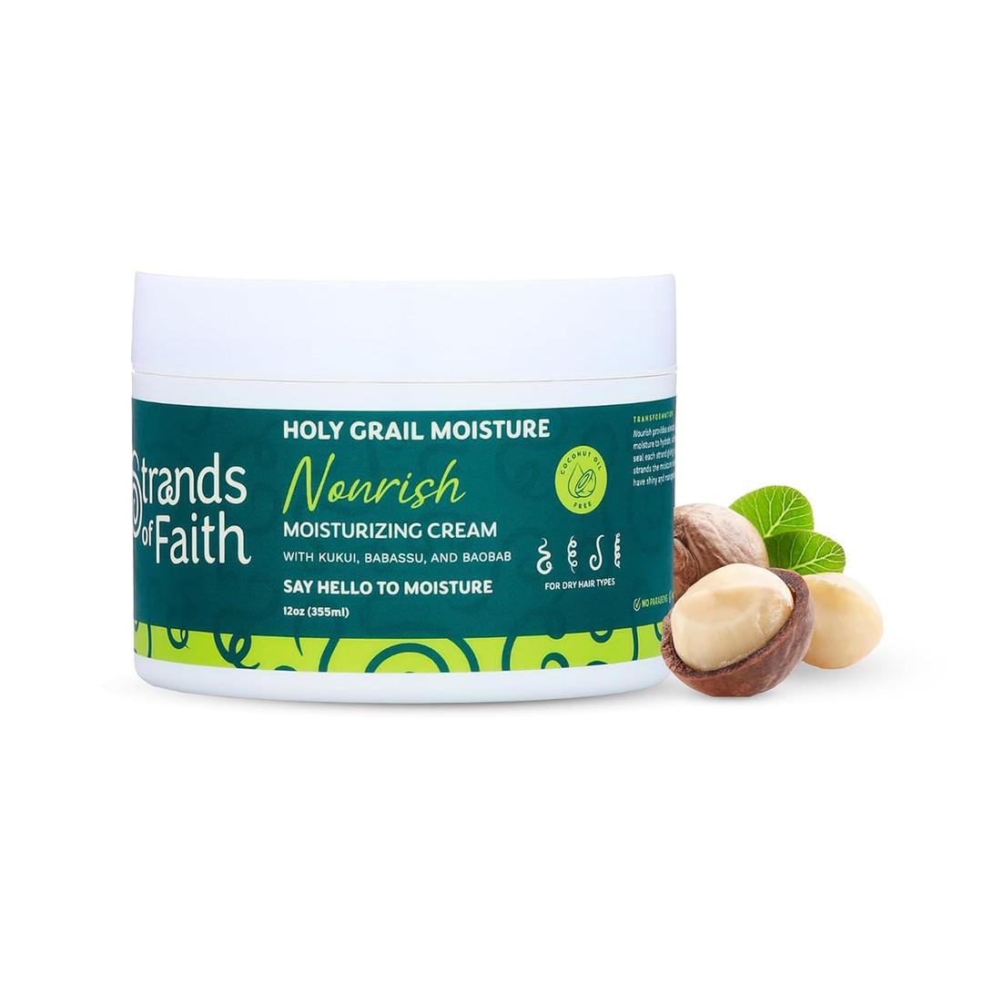 Strands of Faith Hair Moisturizing Cream | Hydrates & Revitalizes Dry, Brittle Hair | Lightweight Formula with Kukui & Baobab Oils, Elasticity & Shine | Daily Use for Manageable, Soft Strands | 12oz