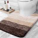 OLANLY Luxury Toilet Rugs U-Shaped 24x20, Extra Soft and Absorbent Microfiber Bathroom Rugs, Non-Slip Plush Shaggy Bath Mat, Machine Wash Dry, Contour Bathroom Mats for Toilet Base, Brown (24" x 20" Contour Rug)