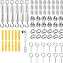 PATIKIL 6 x M5 Turnbuckle Tension with Eye & Hook, 12 x M3 Wire Rope Cable Clips, 12 x M3 Thimble, 24 x Crimping Sleeves, 1/8 Inch Stainless Steel Kit for Garden Outdoor