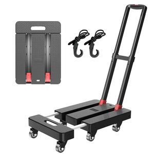 Folding Hand Truck, 500 LBS Heavy Duty Foldable Dolly Cart with Wheels, Telescoping Handle & 2 Elastic Ropes, Portable Luggage Cart for Moving, Travel, Home, Black Red