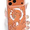 NITITOP Compatible for iPhone 17 Pro Case Cute Clear Magnetic Compatible with MagSafe Cute Flowers Floral Leaves for Women Girls Hard PC Back Shockproof Protective Cover - Orange