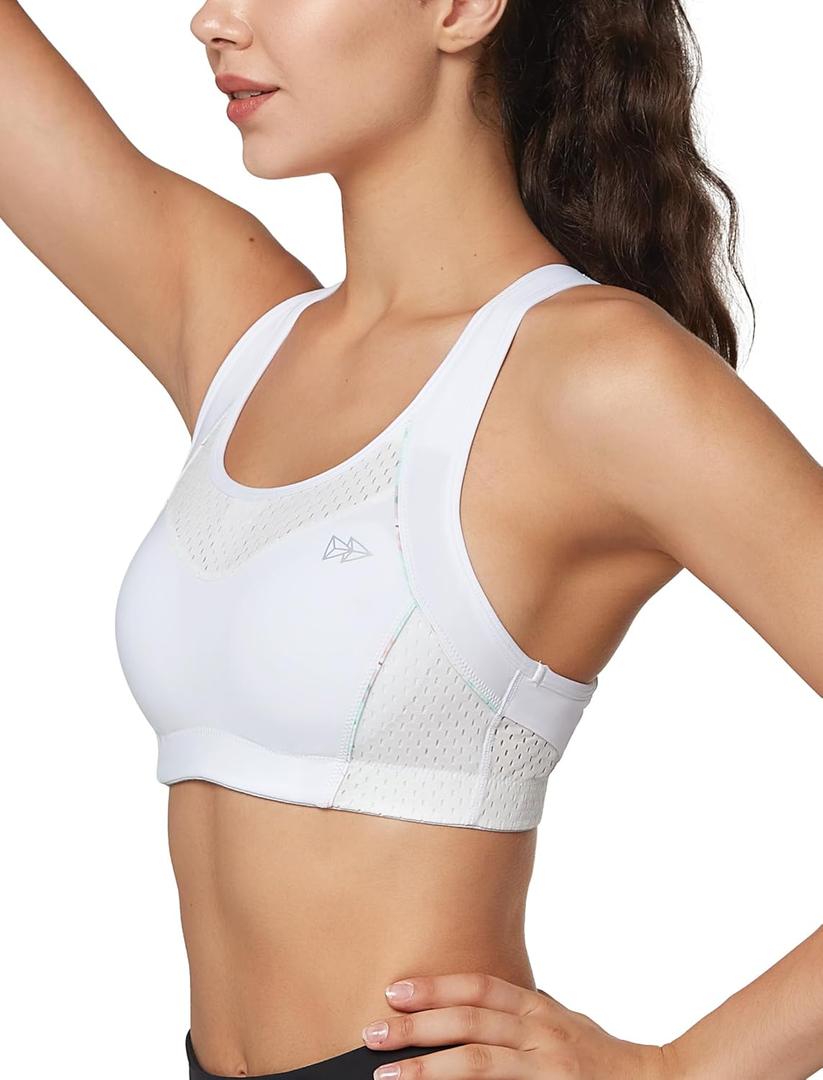 Yvette Sports Bras for Women High Impact Support Racerback Sports Bra Plus Size No Underwire for Running Workout (Large, White)
