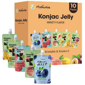 Hethstia Konjac Jelly Variety Pack, 10 Drinkable Jelly Pouches (EXP 09/23/27)