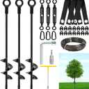 3 Pack 18" Tree Stakes and Supports for Leaning Trees, Tree Stake Kit Heavy Duty, Tree Supports Stakes with 3 Straps & 3 Turnbuckles & 3/16 PVC Coated Wire Rope