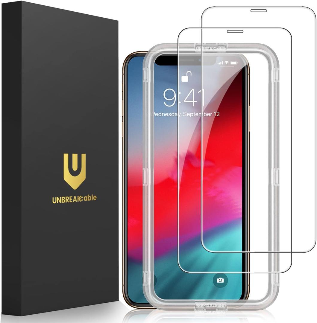 UNBREAKcable Screen Protector for iPhone X/XS/ 11 Pro, Double Defense Series Shatterproof Tempered Glass [Easy Installation Frame] [99.99% HD Clear] [9H Hardness] for iPhone 5.8 inch - 2 Pack