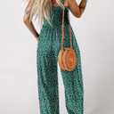 Happy Sailed Jumpsuits for Women Summer Casual Floral Print Sleeveless Jumpsuit High Waist Wide Leg Pant Rompers with Pockets (Green, XL)