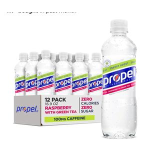 Propel Energy Boost Zero Calorie Flavored Water With Electrolytes and Caffeine, Raspberry Green Tea And Blueberry Acai, 16.9 fl oz Bottles (24PCS, Pack Of 2), BBD: 02.27.2026
