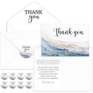 Fumete 50 Set Funeral Thank You Cards with Envelopes and Stickers Thank You Sympathy Cards with Meaningful Message Bereavement for Funeral Family Loved Ones Celebration of Life (Watercolor Agate)