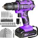 Purple Cordless Drill Set,20V Drill Driver with Battery and Charger,3/8-Inch Keyless Chuck, Variable Speed,with Drills Bits Set