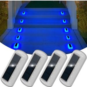 T-SUN Solar Step Lights for Outside 4 Pack Solar Stair Lights Waterproof LED Blue Deck Light for Outdoor Fence Driveway Yard Balcony Pathway Front Proch Decor
