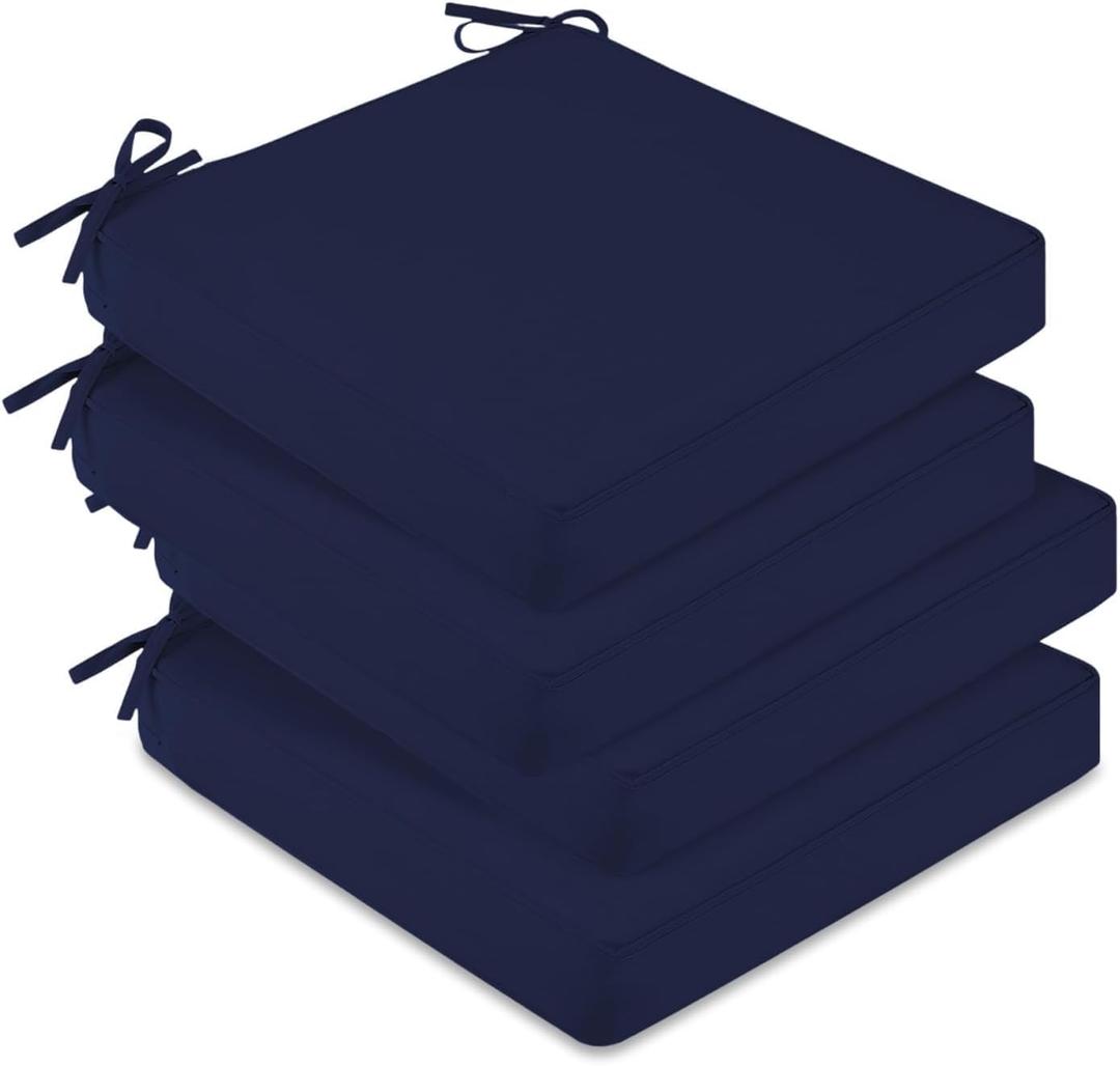 downluxe Outdoor Chair Cushions Set of 4, Waterproof 19" x 19" x 3" Patio Chair Cushion with Non-Slip Ties & Handle, Square Outdoor Cushion for Patio Furniture with Removable Cover, Navy, 19x19x3 | 4 Count