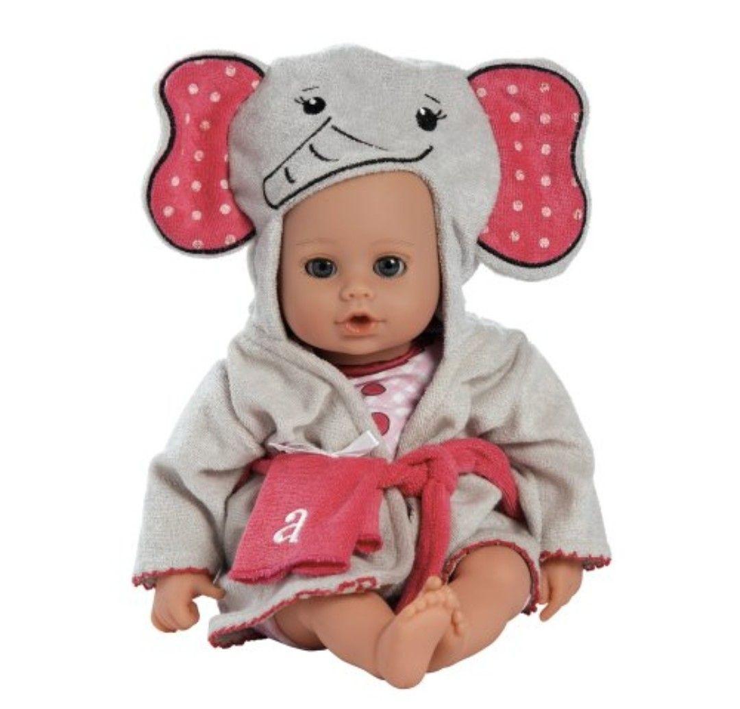 ADORA Bath Time Babies Collection, 13" Baby Doll and Clothes Set, Made with Fresh Powder Scent and Exclusive QuickDri Vinyl Body, Birthday Gift for Ages 1+ - Elephant