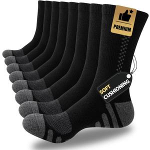 JOYNE 8 Pairs Mens Crew Athletic Work Long Socks Calf Cushioned Socks for Sports Running Workout Gym (Large)