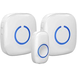 SadoTech Wireless Doorbells for Home, Apartments, Businesses, Classrooms, etc. - 1 Door Bell Ringer & 2 Plug-In Chime Receiver, Battery Operated, Easy-to-Use, Wireless Doorbell w/LED Flash, White
