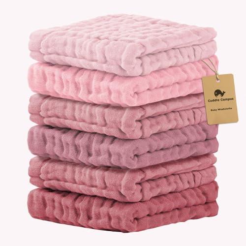 Cuddle Campus Baby Washcloths 6 Packs, Muslin Washcloths Baby,Cotton Burp Cloths, Extra Absorbent and Soft Wash Clothes for Newborns, 12x12 Inches