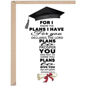 5 x OJsensai Christian Graduation Card Gifts Decoration for Her Him Student | Religious Graduation Congratulations Gifts for Son Daughter, Bible Verse Graduation Card Jeremiah 29:11Cellophane Envelope