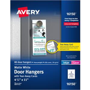 Avery Printable Door Hangers with Tear-Away Cards, 4.25" x 11", Matte White, 80 Blank Door Hangers for Laser and Inkjet Printers (16150)