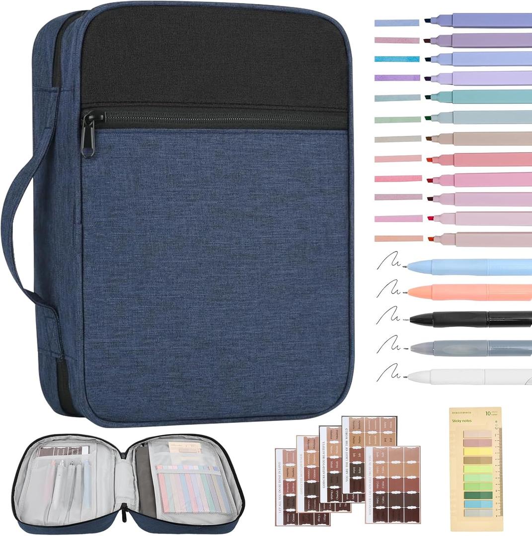 Bible Cover for Men Bible Book Cover Canvas Carrying Case Book Protector Case Large Bible Cover with Durable Handle Bible Study Supplies Accessories Christian Gifts (Blue, Large)