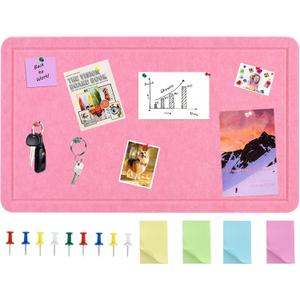 Vuzvuv Pink 28"x16" Large Cork Board with 50 Push Pins for Valentine's Day, Self-Adhesive Bulletin Board for Wall, Felt Pin Vision Board for Paste Notes,Schedules Offices Home