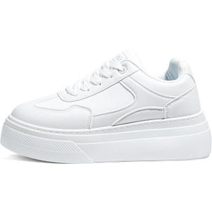 Women's Fashion Sneakers Chunky Sole Low Cut Daily Streetwear Style | Mesh inner lining,removable cushioned insole,slip-resistant sole,reinforced stitching,lightweight multi-match construction (White)