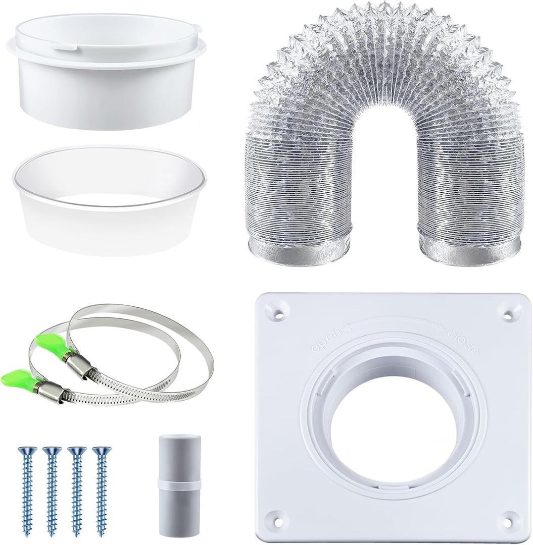 Dryer Vent Hose Kit 4 Inch - Flexible Fire-Resistant Aluminum Duct with Stainless Steel Clamps, Wall Connector & Silicone Seals for Tight Spaces, Indoor/Outdryer Venting, Dryers, Bathrooms, Workshops