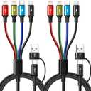 6 in 1 Multiple Charging Cable, 2Pack 6Ft Multi Chargers Cord for All Devices Braided USB A/C to Lightning/Type C/Micro USB Ports Universal Charger Cable for iPhone Series/Samsung/Tablets/PS and More
