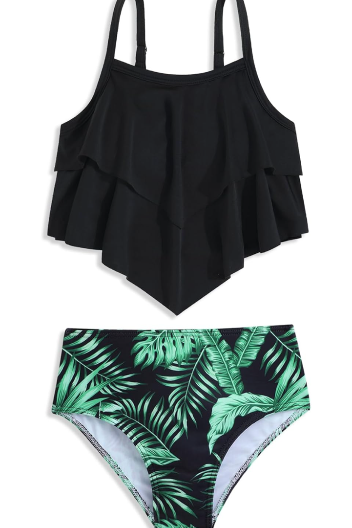 Girls Tankini Swimsuits Two Piece Bathing Suit Ruffle Swimwear Set for Girls 11/12Y