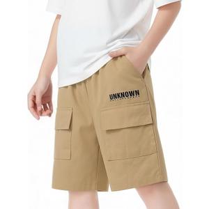 Boys Cotton Cargo Shorts Khaki Pull-On School Outdoor Shorts with Pockets 11-12 Years