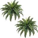 Fake Ferns, 35IN Large Fake Bush Plants, 2 Articial Boston Ferns with 39 Fronds for Outdoor Hanging Planter Garden Porch Entrance Home Decor