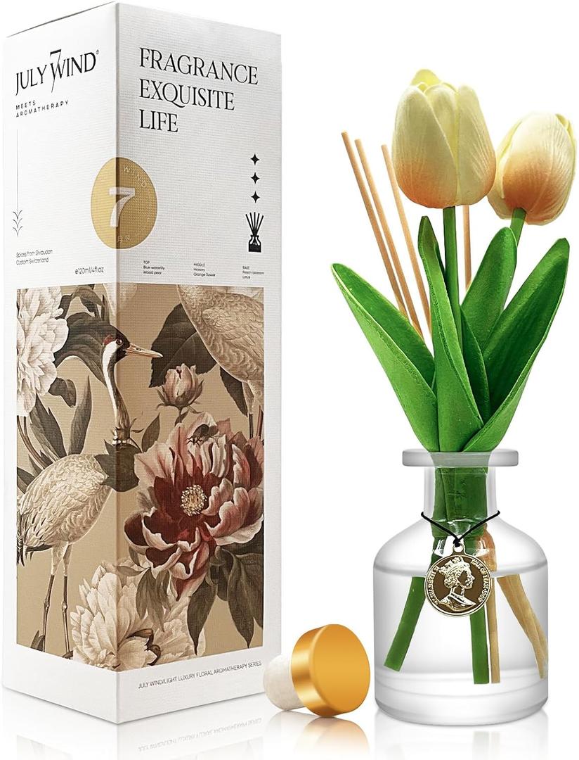 Reed Diffuser Set,4.1fl oz(120ml) Jasmine & Lily Scented Oil Diffuser with 6 Reed Sticks,Home Fragrance Reed Diffuser for Bathroom Living Room Office Shelf Decor