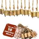 Gold Christmas Ornaments Set  Vintage Decor for Tree  Gold Bells  Christmas Tree Ornaments for Holiday Season  Rustic Bells Hanging Ornaments  Set of 10 Pieces (10 pcs Round Shape 2 inches)