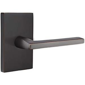 Emtek Privacy Set, Modern Rectangular Rosette, Helios Lever, Oil Rubbed Bronze, LH