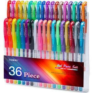 TANMIT 36 Colors Gel Pens Set for Adult Coloring Books, Colored Gel Marker with 40% More Ink, Great for Adult Doodling Scrapbooking Drawing