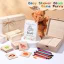 Marsui 78 Pcs Baby Shower Fun Decorate a Block Game 52 DIY ABC Letter Blocks 24 Watercolor Pen 1 Sign 1 Wooden Box with Hinged Lid for Baby Shower Gender Reveal Party Supplies(Flower)