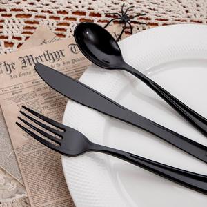 180 Pieces Black Silverware Cutlery Disposable - Plastic Flatware Set 60 Forks, 60 Knives and 60 Spoons - Heavy Duty Black Plastic Cutlery - Disposable Utensils for Halloween Party, Wedding
