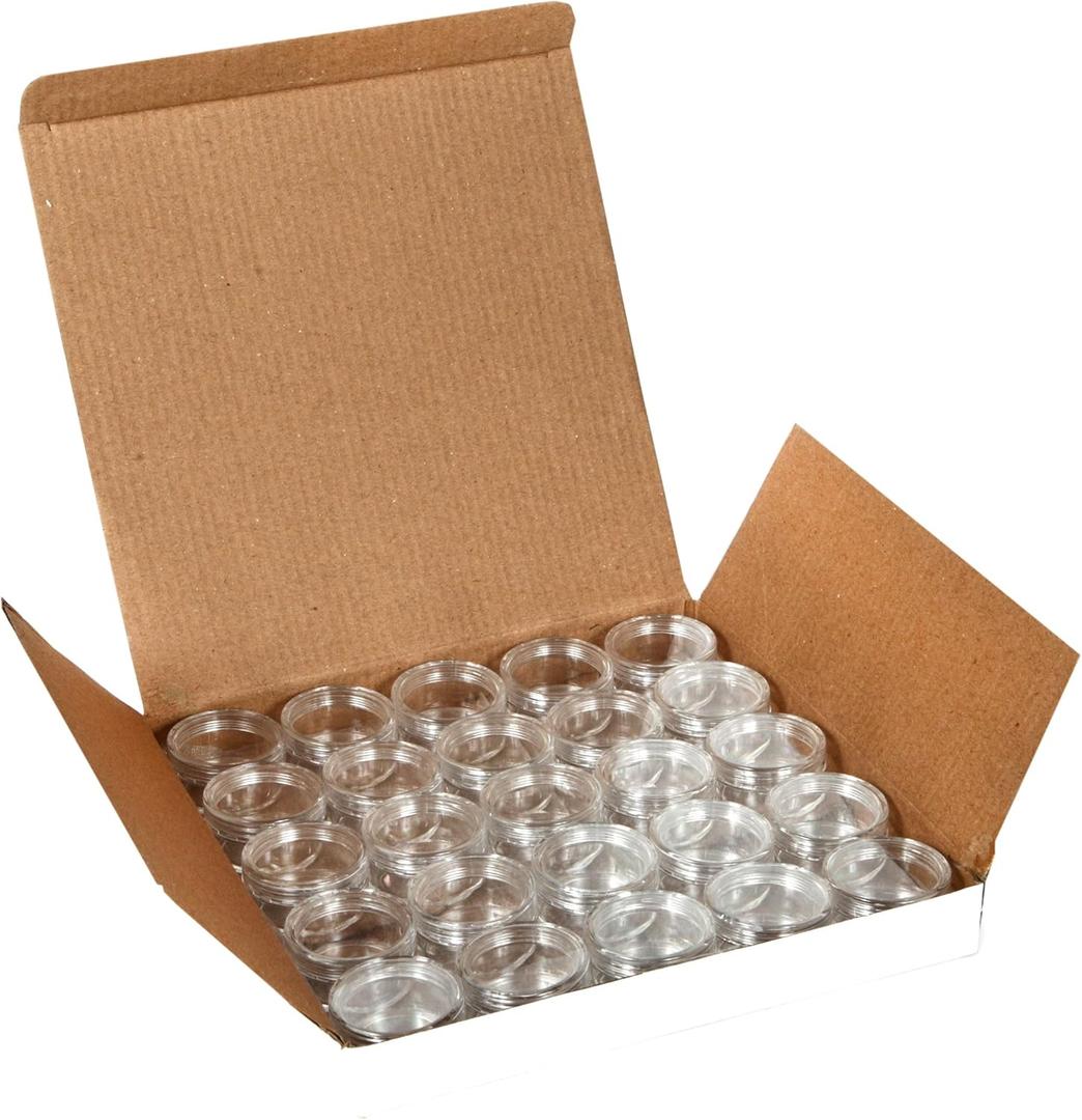 Vivaplex, 25 Clear, 10 Gram Plastic Pot Jars, Cosmetic Containers, With Lids.