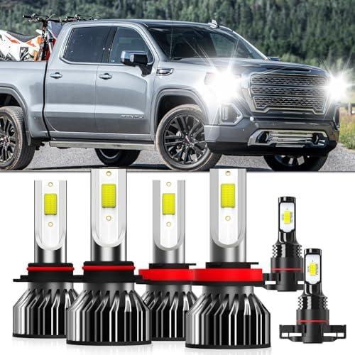 XG Glitter Lights Compatible With GMC Sierra 2500HD 3500HD 2007-2014 & 2017-2020, 9005/HB3/H10 High Beam H11/H8/H9 Low Beam H16 Fog Light Bulbs, 6500K White Light,Pack of 6