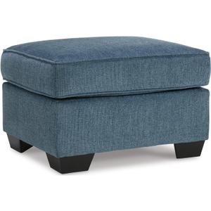 Signature Design by Ashley Cashton Contemporary Accent Ottoman with Faux Wood Finished Exposed Feet, Foam Cushion, Crosshatched Upholstery, 30" by 24", Blue