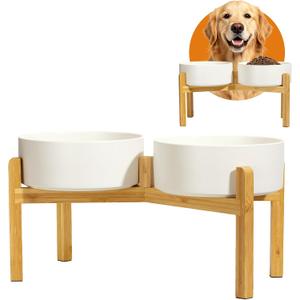 Elevated Ceramic Dog Bowl Set, Dog Food and Water Bowl Set with Stand
